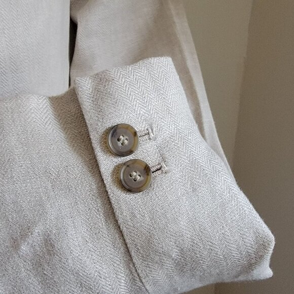 Women's Loft Beige Linen Single-Button Blazer with Pockets Classic Style - Picture 6 of 14